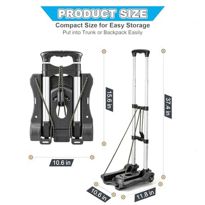 Vsaikeo Small Folding Hand Truck Dolly with 2 Wheels, Lightweight Aluminum Foldable Luggage Cart, Collapsible Cart Portable Dolly for Airport Travel Moving Use