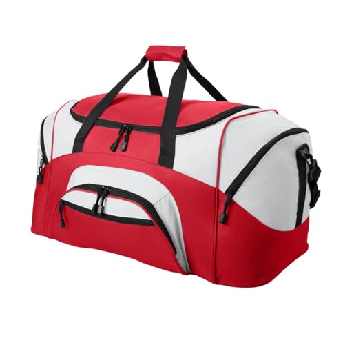 Personalized Large Duffel Bag, Football, Soccer, Basketball, Baseball, Athlete Gift, Sport Bag, Embroidered Name, Red/Grey - color: Red/Grey