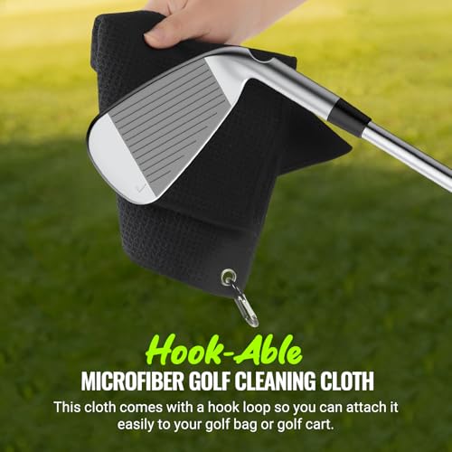 TonGass 3-in-1 Golf Club Cleaning Kit (300g Golf Polish+Cleaner Brush with Groove Sharpener+Cleaning Cloth) Golfs Club Cleaner Set with Retractable Hook Brush & Hookable Towel Complete Accessory Kit