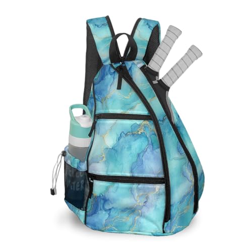 Pickleball Bag Marble Blue Pickle Ball Backpack for Women Men Premium Lightweight Crossbody Sling Bag Sports Backpack for Pickleball Paddle Tennis - color: Marble Blue