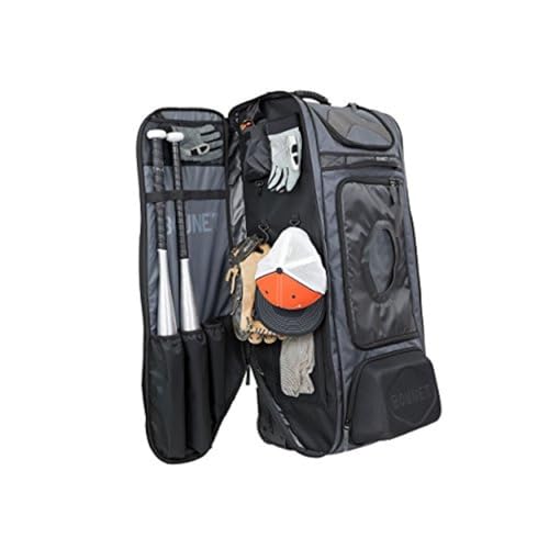Bownet Commander Catcher’s Gear Bag with Wheels – Heavy Duty Rolling Baseball & Softball Equipment Bag, 14 Pockets, Helmet Case, Big Trax Wheels, Travel Approved - color: Black