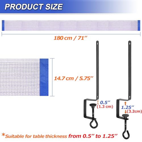 Cosmos Table Tennis Net Replacement 72 in Standard Ping Pong Net Set Portable Table Tennis Practice Net Ping Pong Training Net with Adjustable Bracket Fits Table Tennis Tables up to 1.25" Thick Table