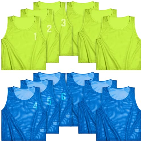 Boyiee Pinnies Scrimmage Vests, Nylon Mesh Team Practice Jersey Youth Pinnies for Sports Basketball Soccer Football - color: Fluorescent Green and Blue