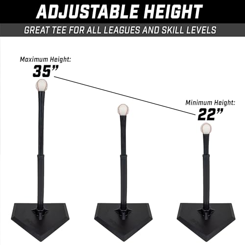 GoSports Baseball & Softball Batting Tees - Choose Jr. or Standard - Adjustable Rubber Hitting Tee - color: Standard Black