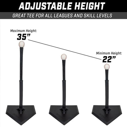 GoSports Baseball & Softball Batting Tees - Choose Jr. or Standard - Adjustable Rubber Hitting Tee - color: Standard Black