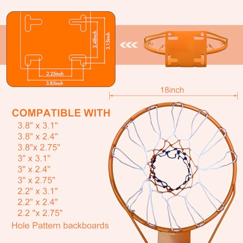 Basketball Rim Replacement Standard 18" Steel Rim Wall Mounted Basketball Goal Hoop with Net for Indoor Outdoor