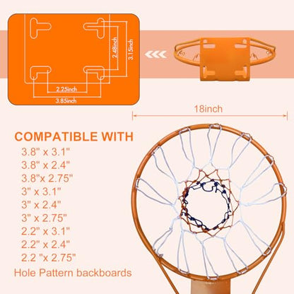 Basketball Rim Replacement Standard 18" Steel Rim Wall Mounted Basketball Goal Hoop with Net for Indoor Outdoor