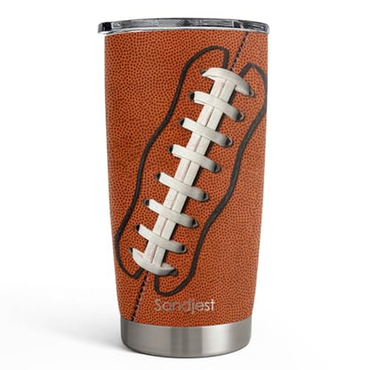 SANDJEST Football Tumbler 20oz Stainless Steel Insulated, Travel Coffee Cup, Sport Tumblers Gifts for Football Lovers, Men Women, Coach, Birthday, Christmas - color: Football
