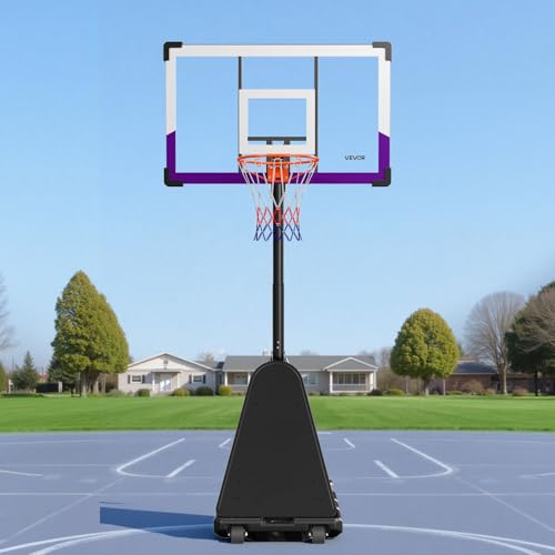 VEVOR Basketball Hoop, Basketball Hoop 44 48 50 54 Inchs PC Backboard, 4.4-10FT Height Adjustable, Basketball Portable Hoop& Goal, Indoor/Outdoor Classic Basketball Court, Teen Adult School Park