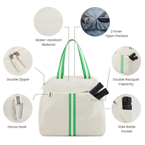 G4Free Pickleball Bag, Pickleball Bag Tote for Women and Men - color: ivory & Green