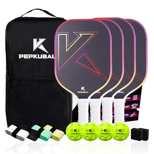 Premium Pickleball Paddles Set Fiberglass Carbon Fiber Pickleball Paddle Lightweight for Outdoor Indoor Use with Rackets for Men Women and All Ages - color: WB06-4PURPLE