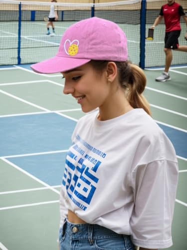 Pickleball Hat with Gift Box, Pickleball Gifts for Women Men, Adjustable Embroidered Heart Baseball Cap - color: Pink