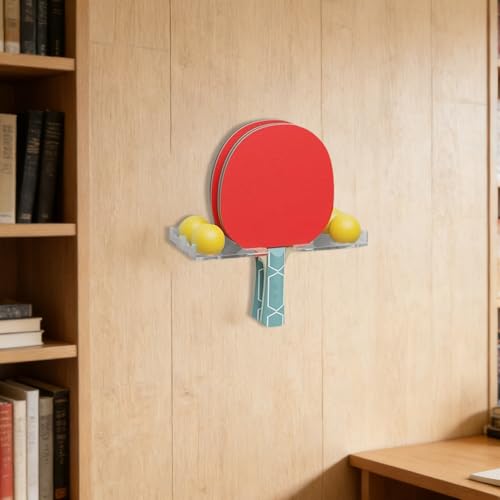 Table Tennis Bat Display Stand - Wall Mounted Acrylic Paddle Holder for 2 Rackets and 4 Balls - Display Stand Organizer for Game Room