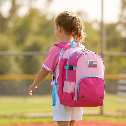 Choco Mocha TBall Bag for Toddler, Kids Baseball & Softball Backpack with Bat Holder - color: Blue Pink