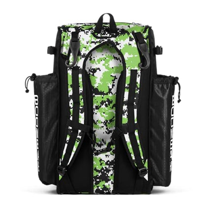 Boombah Superpack Bat Pack - Backpack Version (no wheels) - Holds 4 Bats - Camo Series - Multiple Color Options - color: Black/Lime Green