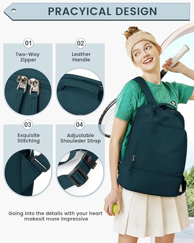 Gym Backpack for Women, Gym Bag with Shoe Compartment, Water Resistant Lightweight Sports Yoga Travel Backpack with Wet Pocket,Cheer Backpack,Blue - color: C3-peacock Blue