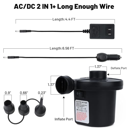 Electric Air Pump for Inflatables Air Mattress Pumps Air Bed Pool Air Pump for Inflatables AC/DC Air Inflator Deflator Float Pumps