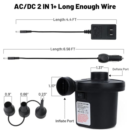 Electric Air Pump for Inflatables Air Mattress Pumps Air Bed Pool Air Pump for Inflatables AC/DC Air Inflator Deflator Float Pumps