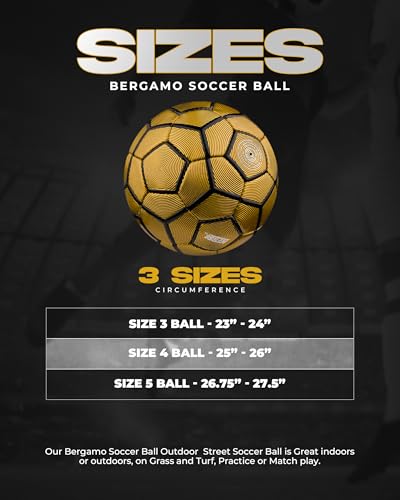 Bergamo Soccer Ball – Professional Training Soccer Ball for Grass Fields – Durable TPU Machine Stitched Soccer Balls – Sizes 3, 4 & 5 – Outdoor Practice & Match Play