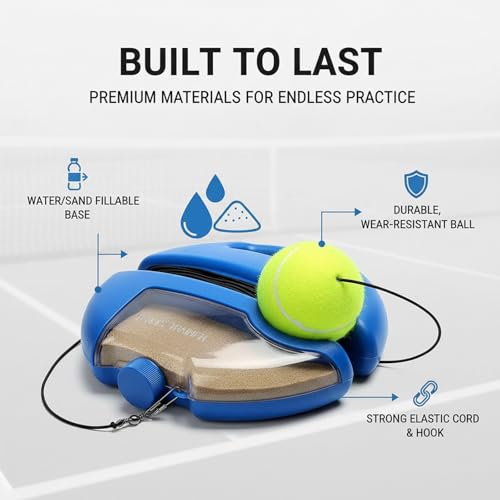 Tennis Buddy, Tennis Trainer Rebound Ball Set with Base and Balls, Beginners Portable Self Practice and Tennis Rebounder Trainer, Turn Any Space into a Tennis Court - color: With 2 Balls