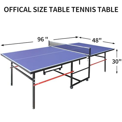 8ft/9ft Mid-Size Table Tennis Table Foldable & Portable Ping Pong Table Set for Indoor Games with Net, 2 Table Tennis Paddles and 3 Balls