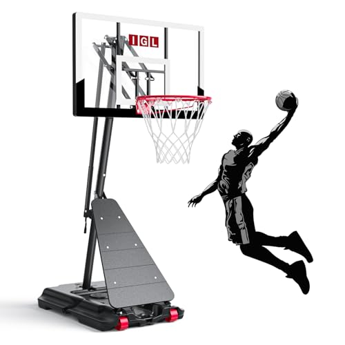 IGL Portable Basketball Hoop Outdoor, 40/44/48 Inch PC Backboard, 5.5–10 FT Height Adjustable Basketball Goal System, Stable Angled Pole, Fillable Base with Wheels for Kids, Youth & Family - color: White, size: 44in Backboard