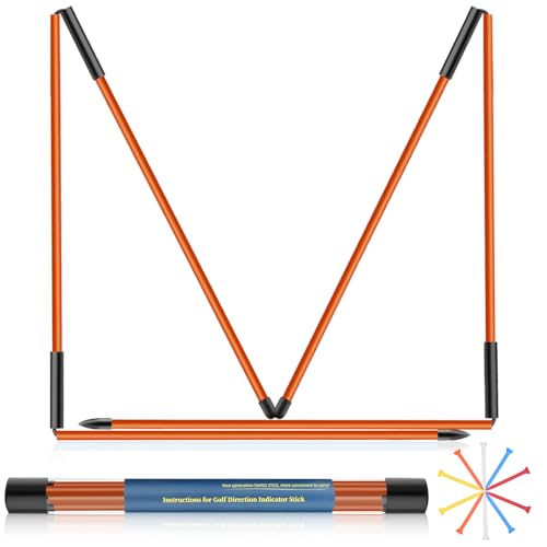 Golf Alignment Sticks 2 Pack, 48″Collapsible Practice Rods for Aiming/Putting, Golf Training Aid for Swing Trainer with Clear Tube Case, Foldable Training Rods with 10 Golf Tees - color: Orange