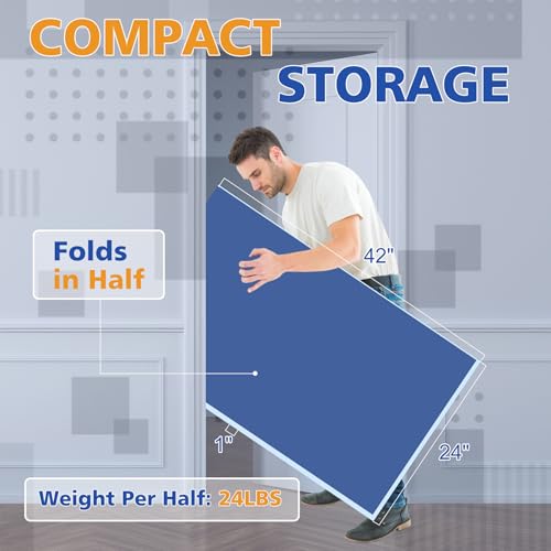 7 * 4ft Portable Ping Pong Table Top, Foldable Ping Pong Table Topper for Pool Table with Net & Premium Foam Padding - color: Blue