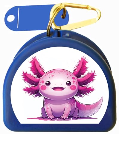 Axolotl Retainer and Mouthguard Case with Carabiner, Durable Mouthguard Case for Sports, Teeth Aligner Retainer Holder for Travel and Protection, Ideal for Secure Storage - Blue - color: Blue