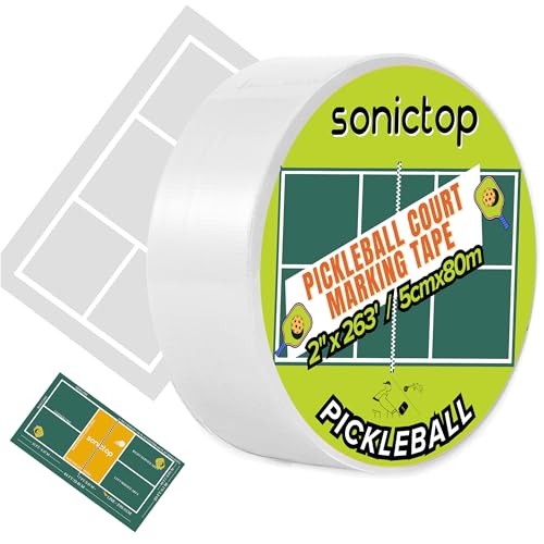 Pickleball Court Marking Kit, 2" x 263 ft Lengthened Pickleball Court Tape 5PCS Set Makes Full Size Outdoor Court Tape for Temporary Court Lines No Residue Easy Installation - color: White(2PCS)