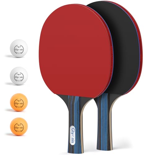 Glymnis Ping Pong Paddles Set Table Tennis Rackets with Balls, Storage Case for Indoor Outdoor Table Tennis Paddle Game Accessories