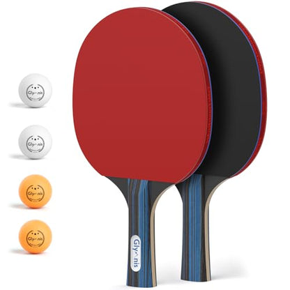 Glymnis Ping Pong Paddles Set Table Tennis Rackets with Balls, Storage Case for Indoor Outdoor Table Tennis Paddle Game Accessories
