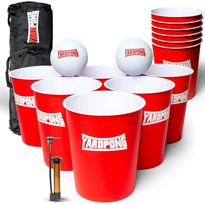 YardPong – Giant Yard Pong and Basketball Game with 12 Buckets, 2 Balls, Carrying Bag, and Air Pump – Outdoor Game for Lawn, Backyard, Beach, and Family Fun