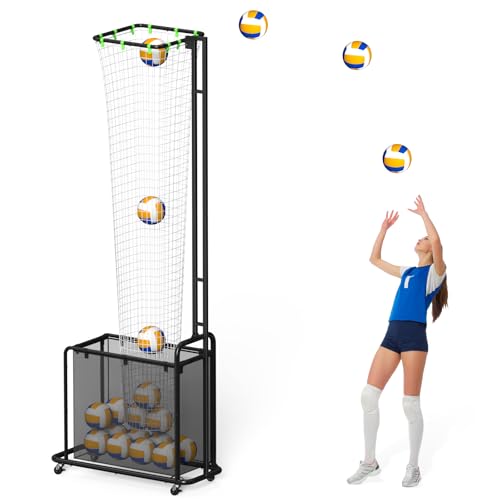 Volleyball Setter Training Equipment, Setting Trainer Net with Target Hoop, 5 Angles Adjustable, Height Adjustable for Serving Spiking Drills System with Ball Collection Bag