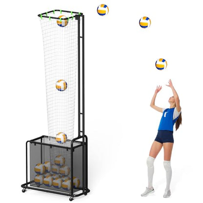 Volleyball Setter Training Equipment, Setting Trainer Net with Target Hoop, 5 Angles Adjustable, Height Adjustable for Serving Spiking Drills System with Ball Collection Bag