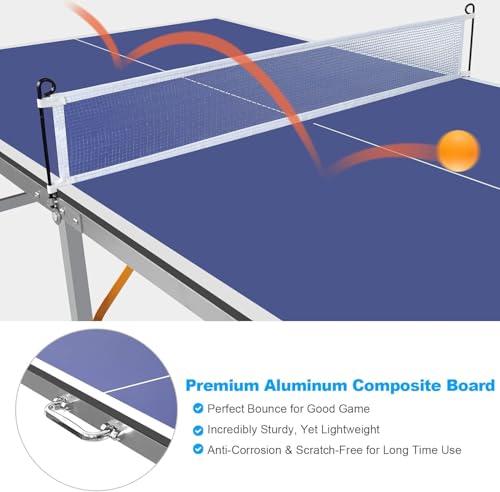 Professional Table Tennis Tables, Indoor/Outdoor Portable Ping Pong Table Game with Net,2 Tennis Paddles and 3 Balls for Easy Movement Perfect Christmas New Year Holiday Season Gifts