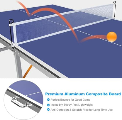 Professional Table Tennis Tables, Indoor/Outdoor Portable Ping Pong Table Game with Net,2 Tennis Paddles and 3 Balls for Easy Movement Perfect Christmas New Year Holiday Season Gifts