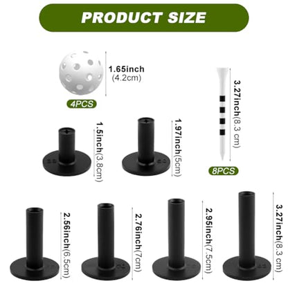 Rubber Golf Tees for Mats, Golf Tee Holder Kit with 6 Ball Holders, 8 Tees & 4 Balls, 6 Sizes Non Slip Rubber Tee Set for Driving Range, Indoor & Outdoor Practice