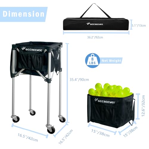 Pickleball Capacity Wheeled cart - Pickleball Storage Bag - Pickle Ball Equipment for Practice - Pickleball Training - Tennis Ball Hopper - Tennis Ball Caddy-with Water Bottle Holder