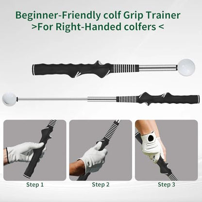 Retractable Golf Swing Trainer with arm Band, Grip Trainer & Swing Mechanics Aid – Tempo Training for Beginners & Advanced, Arm Connection, Righ Handed, Indoor/Outdoor Practice