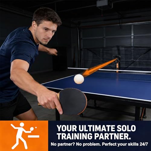Ping Pong Machine with Catch Net Automatic Table Tennis Trainer for Indoor Sports Training Ball Launcher for Practice with Adjustable Spin and Remote Control