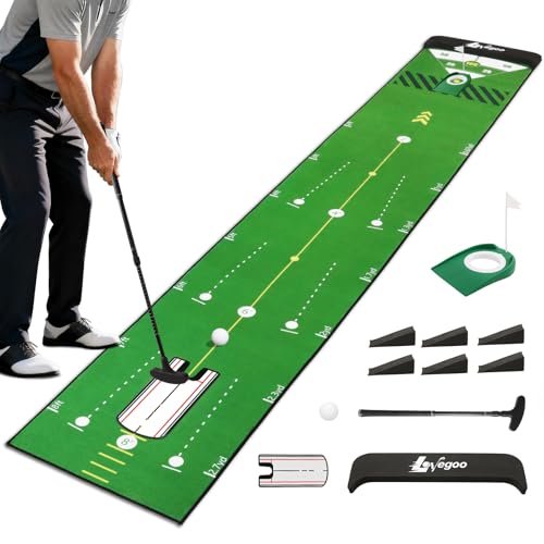 Golf Practice Mat with Alignment Mirror - 20 in X 120in Golf Putting Mat Training Aid Mat, Anti-Slip Backing Golf Putting Green for Indoor/Outdoor