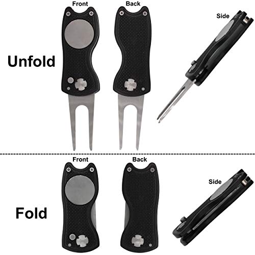 Golf Divot Repair Tool with Magnetic Ball Marker, Metal and Foldable Design