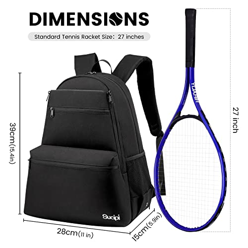 Tennis Bag Professional Tennis Backpack for Men and Women Racket Bags Holds 2 Rackets with Ventilated Shoe Compartment - color: Black with Shoes Compartment