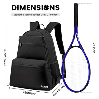 Tennis Bag Professional Tennis Backpack for Men and Women Racket Bags Holds 2 Rackets with Ventilated Shoe Compartment - color: Black with Shoes Compartment