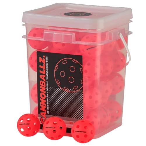 Cannonballz - Indoor Pickleball Balls Multi-Pack – 26 Hole Fluorescent Ember Pickleball Balls, USAPA Approved Indoor Pickleballs for Training, Practice & Tournament Performance - size: 50 Pack