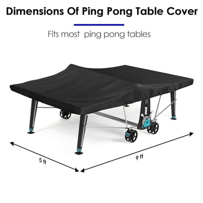 Saking Ping Pong Table Cover Waterproof, 600D Heavy-Duty Table Tennis Cover Waterproof for Outdoor & Indoor All-Weather Protection, 111"L x 61"W x 8"H, Black