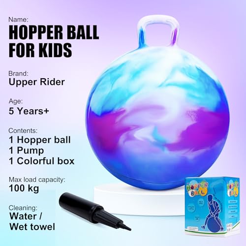 Hopper Ball for Kids 4-8, Bounce Ball with Handle for Age 4 5 6 7 8, 20" Cloud Hopping Ball Toy for Indoor Outdoor Camping Gift, Easter Basket Stuffers