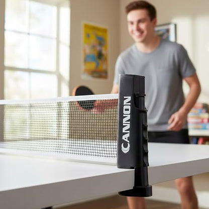 Cannon Sports Retractable Table Tennis Net – Clamp-On Portable Net for Any Table – Adjustable Length up to 6 Feet, Fits Tables up to 2 Inch Thick – Indoor & Outdoor Play