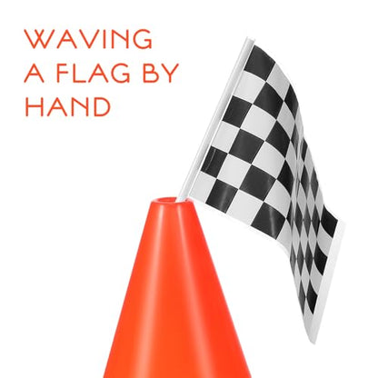 Totority Racing Cones with Hand Waving Flags Set 12 Pcs 10 Inch Traffic Cones for Outdoor Sports Agility Drills and Race Car Party Safety Signals
